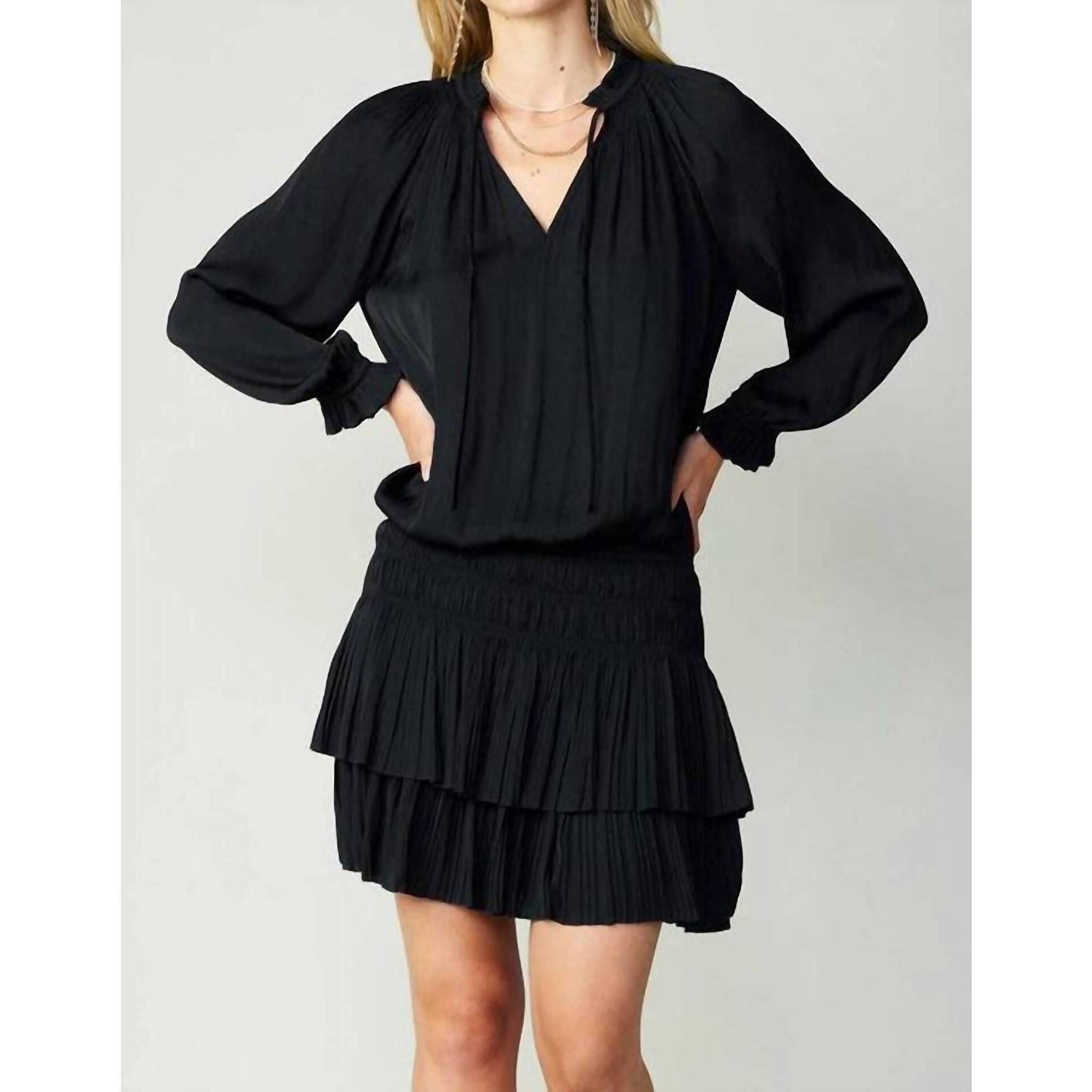 New Current Air Shira Pleated Mini Dress In Black